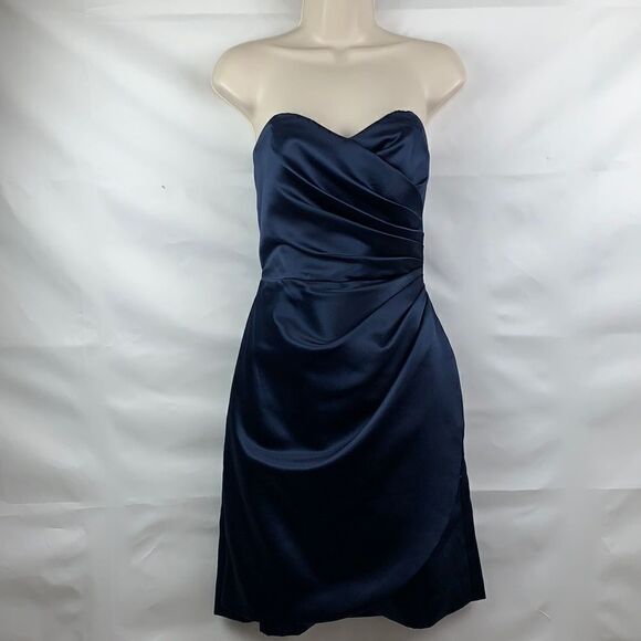 Dessy Collection Vivian Diamond strapless Navy Blue event cocktail dress - Picture 1 of 12